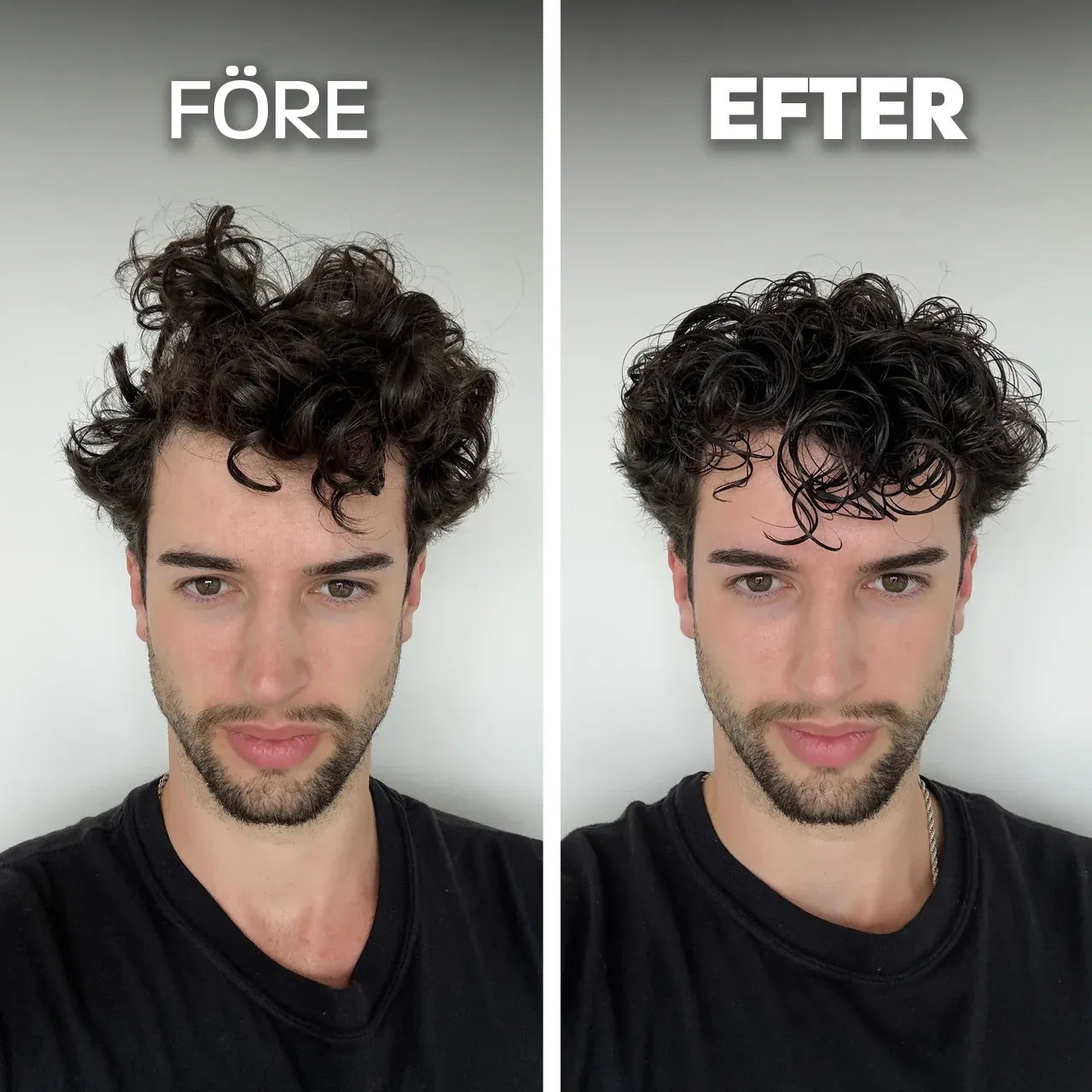 Leave-in balsam före och efter resultat - lockigt hår transformation